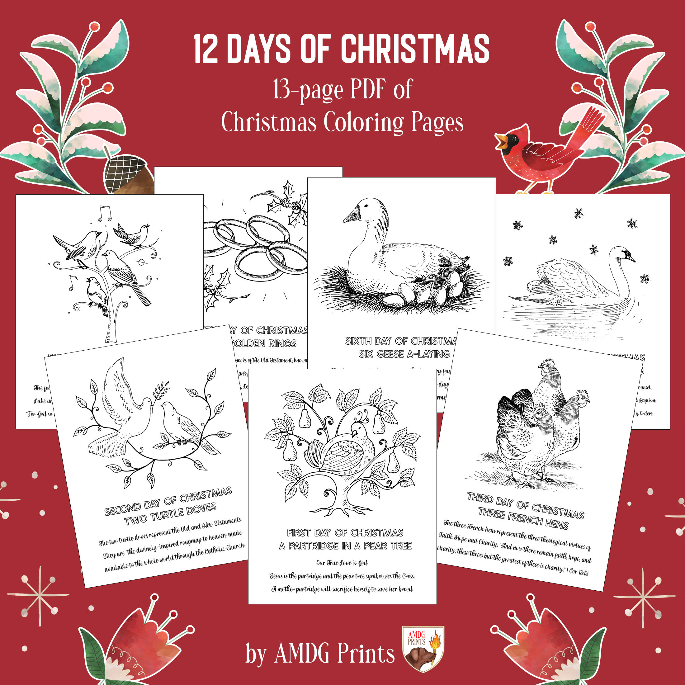 12 Days of Christmas Coloring Pages